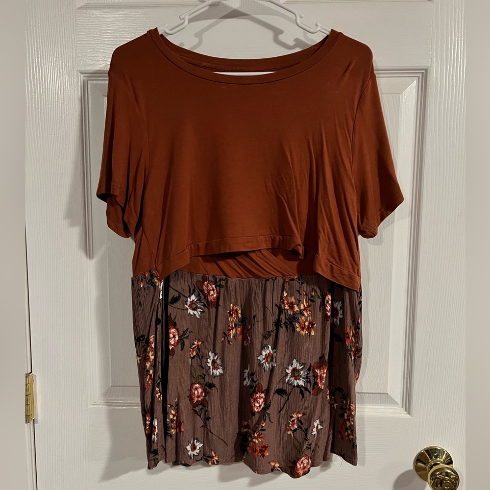 Latched Mama Baby Doll Tee Rust Floral
